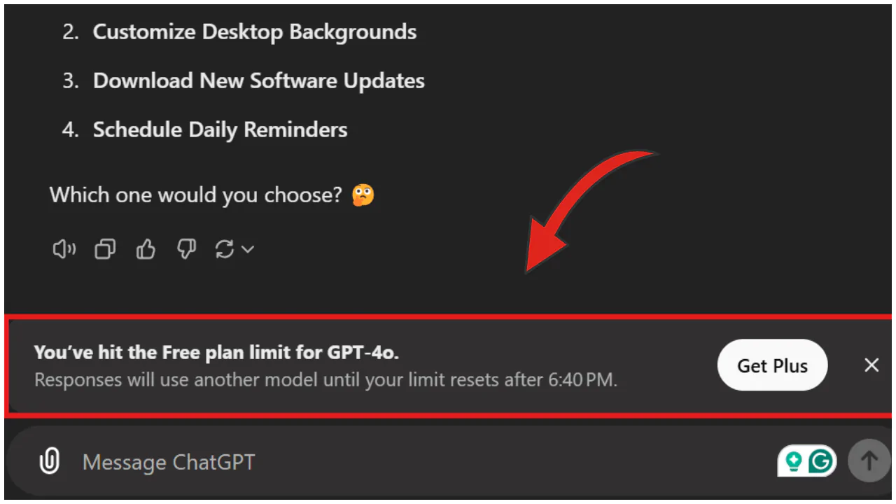 ChatGPT の「GPT-4 の無料プランの制限に達しました」エラーに対処する