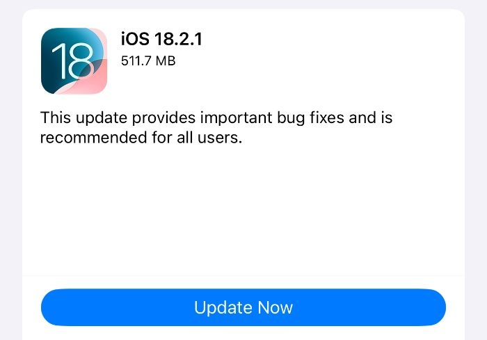 Apple、iOS 18.2.1 と iPadOS 18.2.1 をリリース