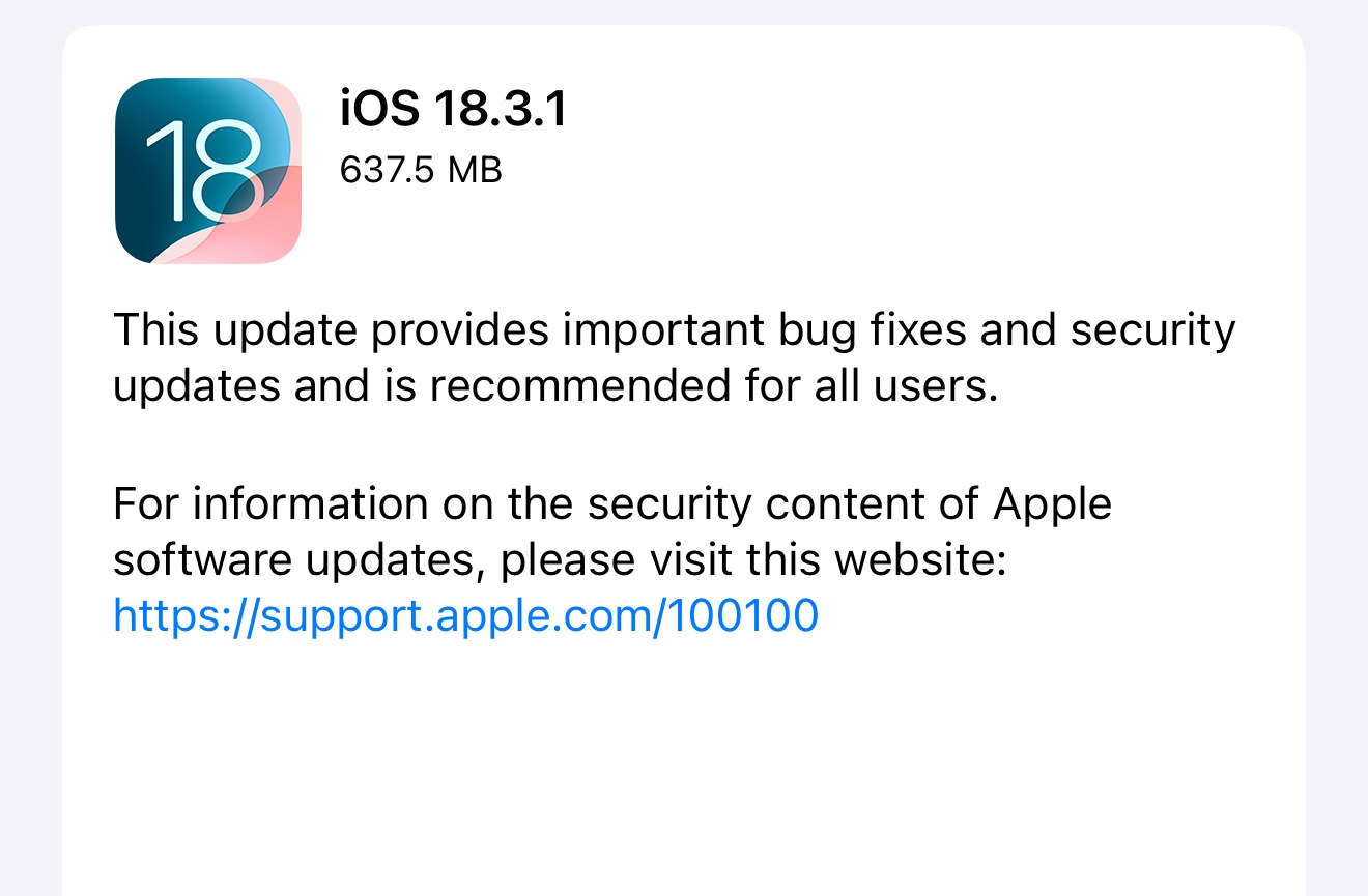 iOS 18.3.1リリース、今すぐダウンロード